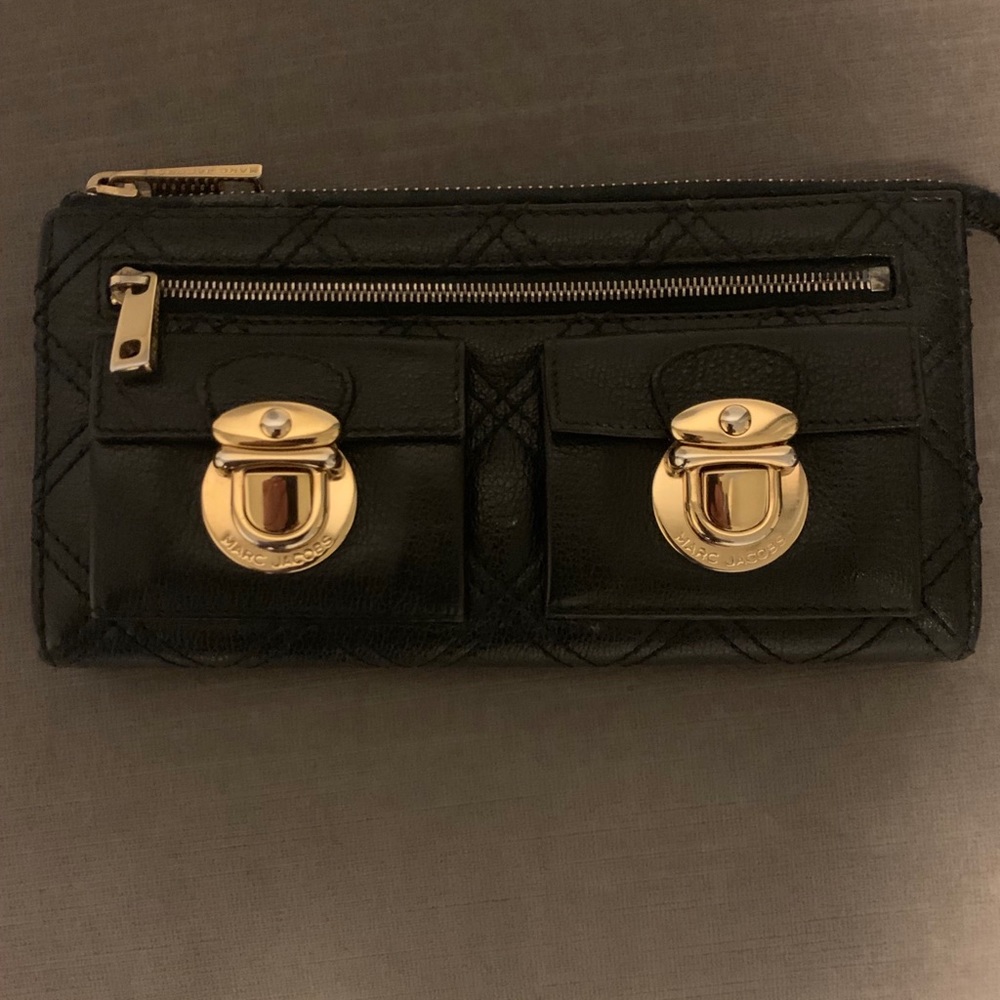 Marc Jacobs Quilted Double Stitched Leather Clutch
